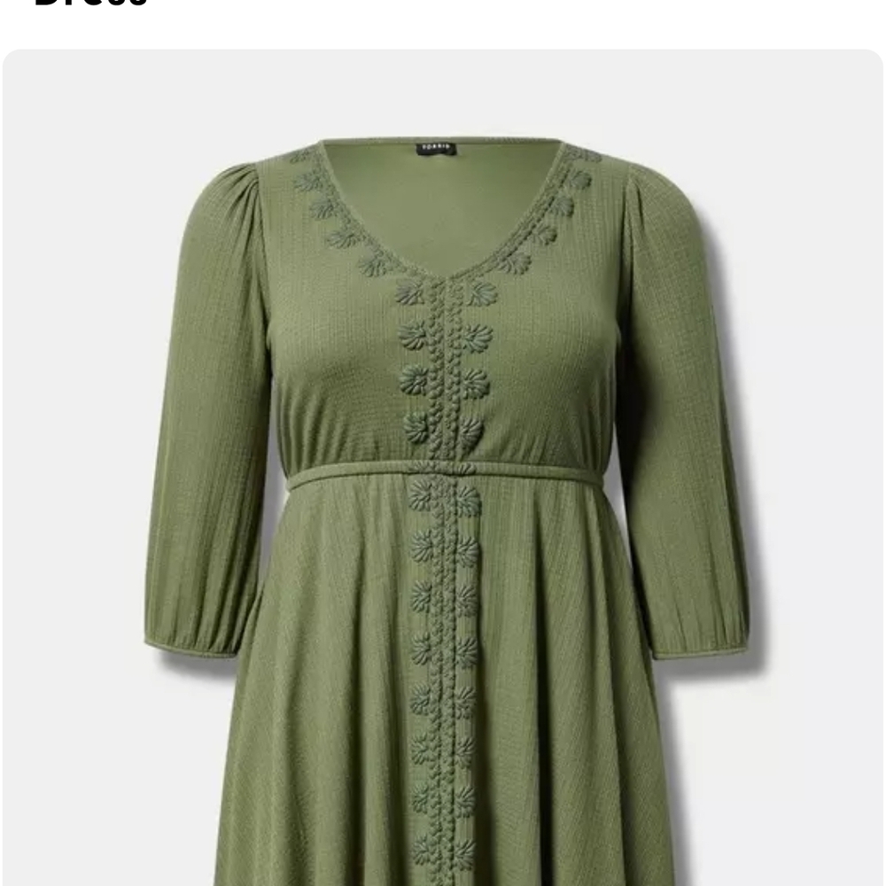 Ulla Popken Green Sundress with V-Neck and Bishop Sleeves